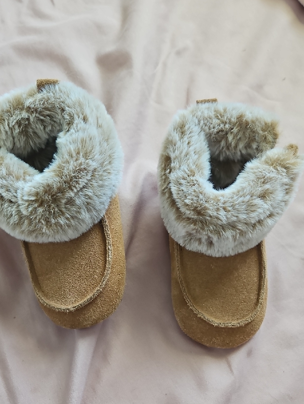 BearPaw Baby Leather Faux Fur Bootie Slippers - Tan